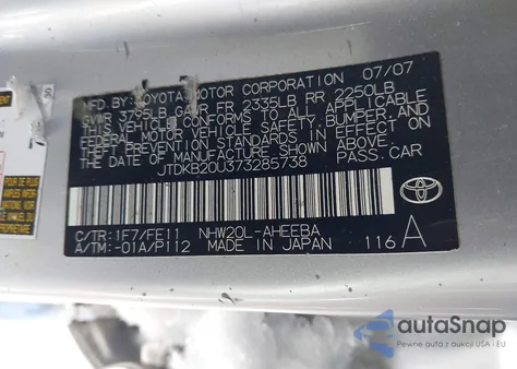 2007 Toyota Prius from USA, damaged, VIN JTDKB20U373285738